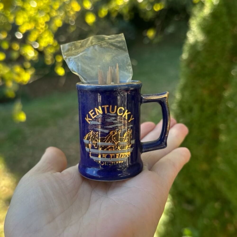 Vintage Kentucky Blue Mug Collectible Toothpick Holder Souvenir 2.5''